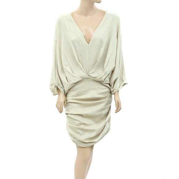 Free People Free-est Alai Mini Dress Smocked Ruched Draped Stone Cold S - Picture 4 of 8